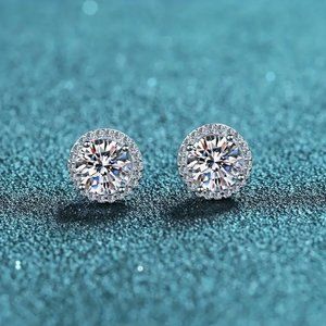 1pair 925 Sterling 1ct Silver Moissanite Round Stud Earrings